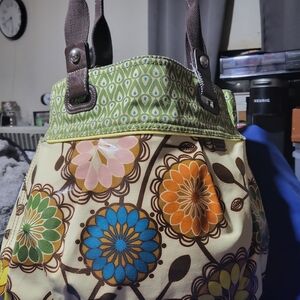 Fossil Green and Brown Floral Tote
